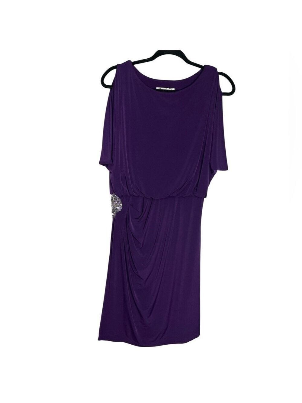 Eliza J Purple Jeweled Blouson Sleeveless Midi Special Occasion Dress, Sz 8